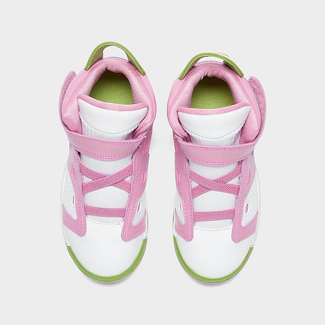 Back view of Girls' Toddler Jordan 6-17-23 Casual Shoes in Elemental Pink/White/Vivid Green Click to zoom