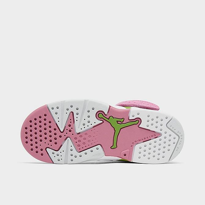 Bottom view of Girls' Toddler Jordan 6-17-23 Casual Shoes in Elemental Pink/White/Vivid Green Click to zoom