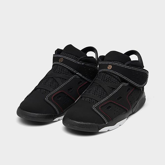 Three Quarter view of Boys' Toddler Jordan 6-17-23 Casual Shoes in Black/University Red/Dark Driftwood/White Click to zoom