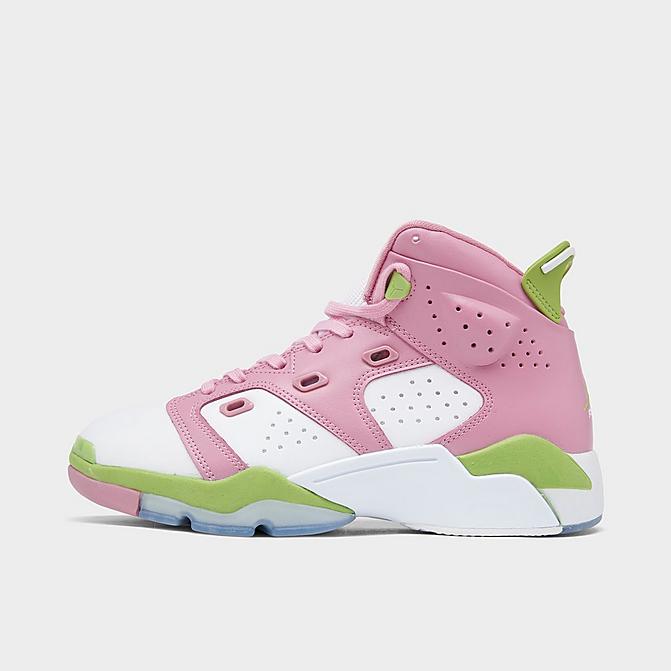 Right view of Girls' Big Kids' Jordan 6-17-23 Basketball Shoes in Elemental Pink/White/Vivid Green Click to zoom