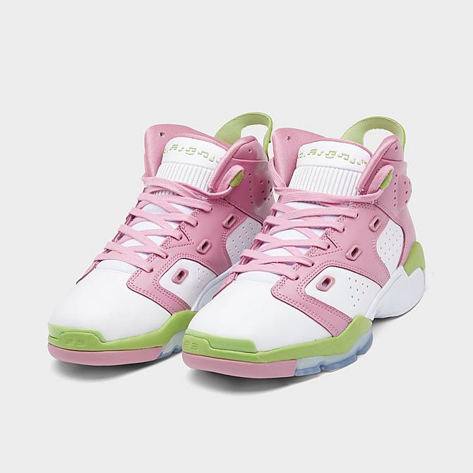 Three Quarter view of Girls' Big Kids' Jordan 6-17-23 Basketball Shoes in Elemental Pink/White/Vivid Green Click to zoom