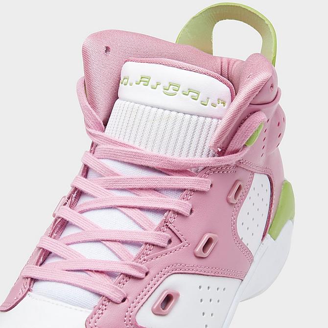 Front view of Girls' Big Kids' Jordan 6-17-23 Basketball Shoes in Elemental Pink/White/Vivid Green Click to zoom