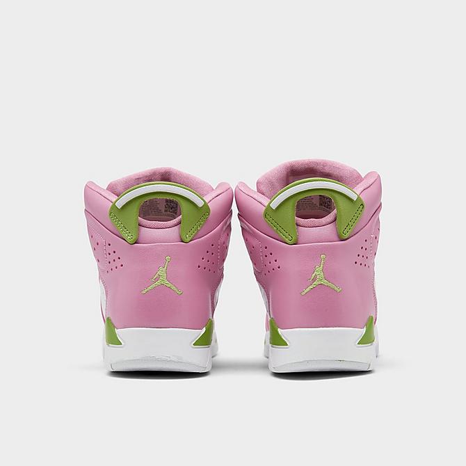 Left view of Girls' Little Kids' Jordan 6-17-23 Basketball Shoes in Elemental Pink/White/Vivid Green Click to zoom