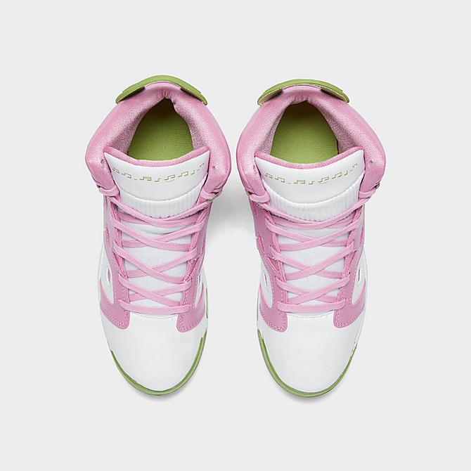 Back view of Girls' Little Kids' Jordan 6-17-23 Basketball Shoes in Elemental Pink/White/Vivid Green Click to zoom