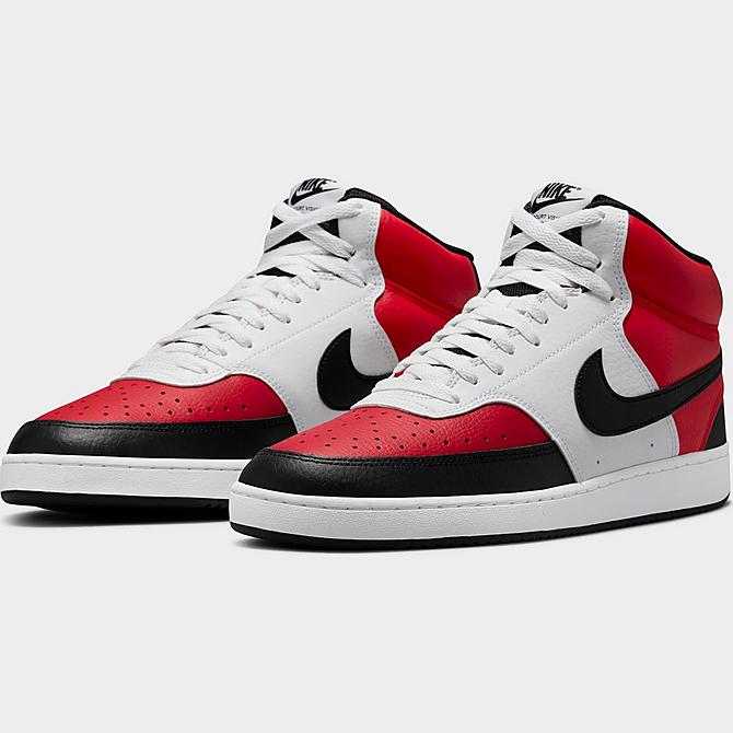 Three Quarter view of Men's Nike Court Vision Mid Casual Shoes in University Red/White/Black Click to zoom