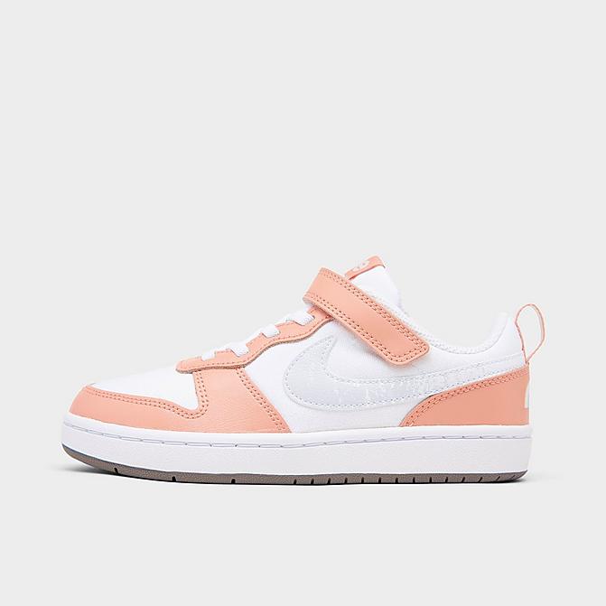 Right view of Girls' Little Kids' Nike Court Borough Low 2 SE Casual Shoes in White/Aura/Light Madder Root/Cave Stone Click to zoom