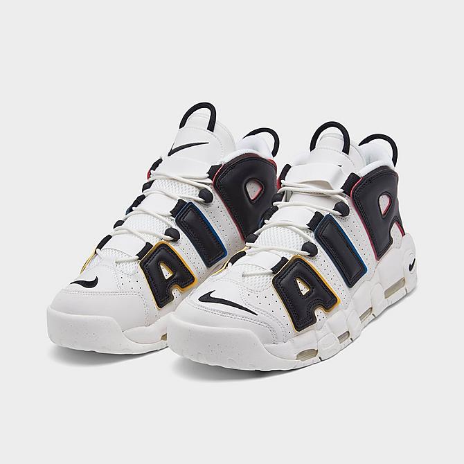 Three Quarter view of Men's Nike Air More Uptempo '96 Basketball Shoes in Sail/Sail/Team Orange/Black Click to zoom