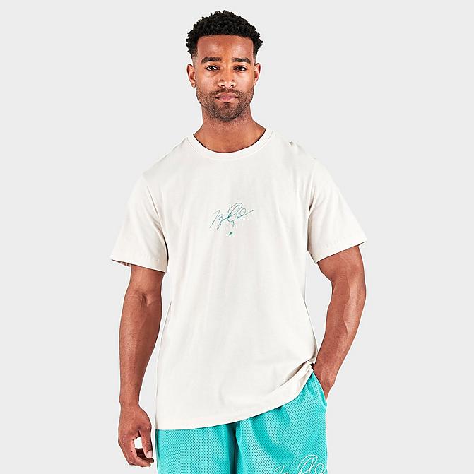 Front view of Men's Jordan Essentials Take Flight Graphic Short-Sleeve T-Shirt in Light Orewood Brown/Sail Click to zoom