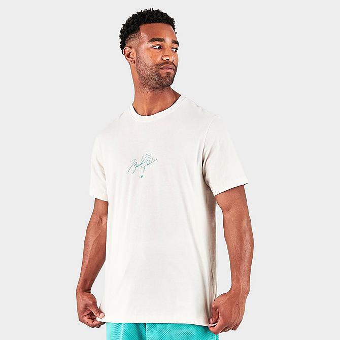 Back Left view of Men's Jordan Essentials Take Flight Graphic Short-Sleeve T-Shirt in Light Orewood Brown/Sail Click to zoom