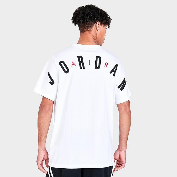 Back Right view of Men's Jordan Air Graphic Print Short-Sleeve T-Shirt in White/Black/Gym Red Click to zoom