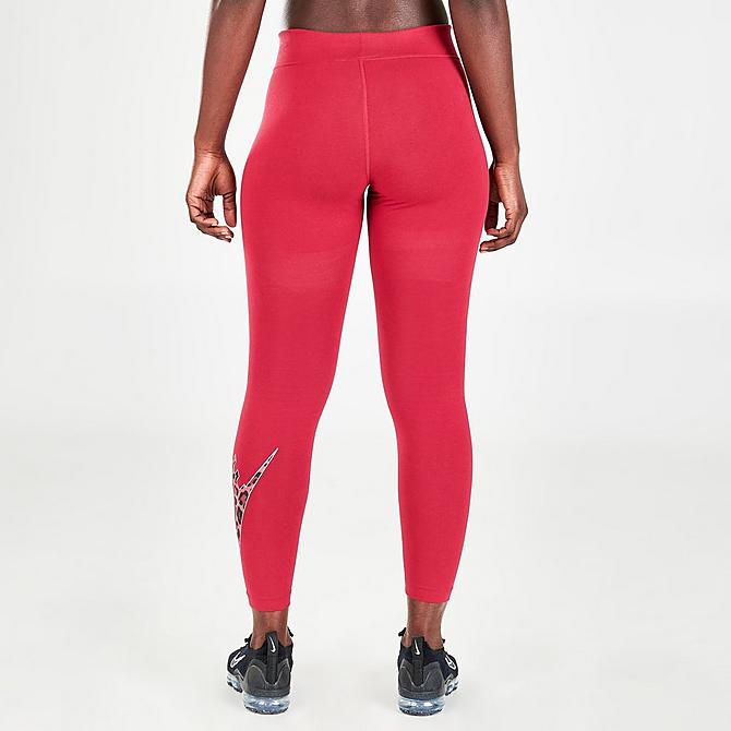 Back Right view of Women's Nike Sportswear Mid-Rise Animal Print Futura Leggings in Pomegranate Click to zoom