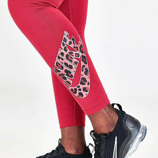 On Model 6 view of Women's Nike Sportswear Mid-Rise Animal Print Futura Leggings in Pomegranate Click to zoom