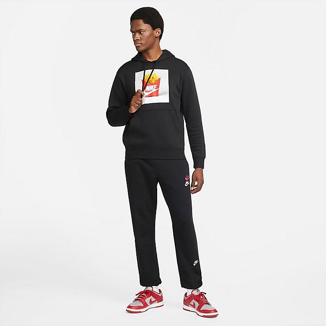Back Left view of Men's Nike Sportswear Waffle Fries Graphic Print Pullover Hoodie in Black Click to zoom
