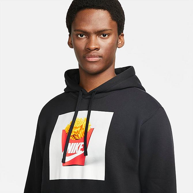 Back Right view of Men's Nike Sportswear Waffle Fries Graphic Print Pullover Hoodie in Black Click to zoom