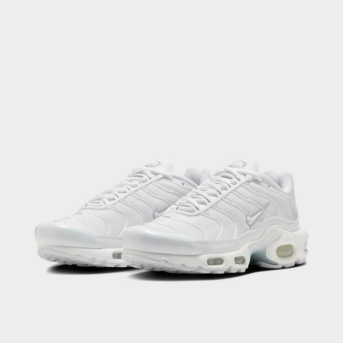 Three Quarter view of Women's Nike Air Max Plus Casual Shoes in White/Pure Platinum/White Click to zoom