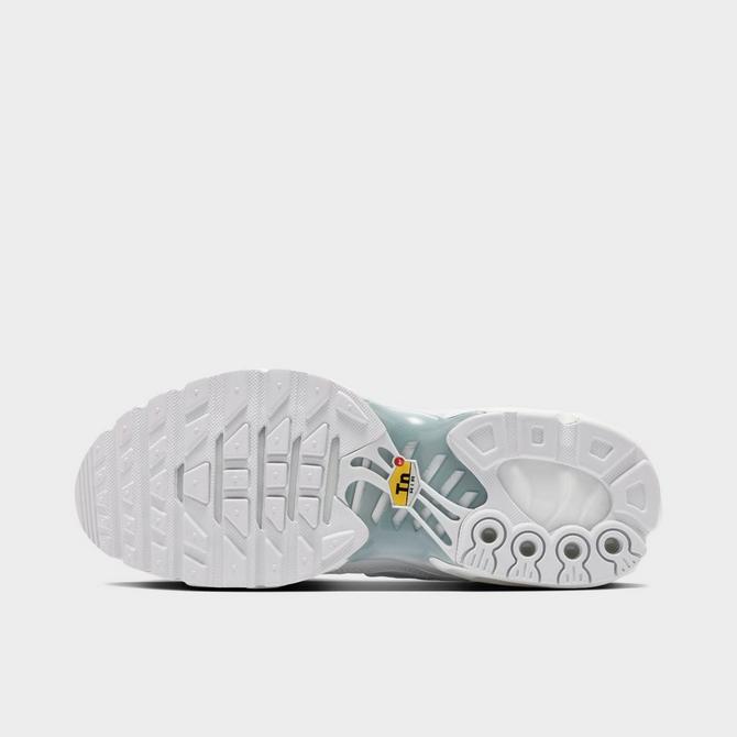 Bottom view of Women's Nike Air Max Plus Casual Shoes in White/Pure Platinum/White Click to zoom