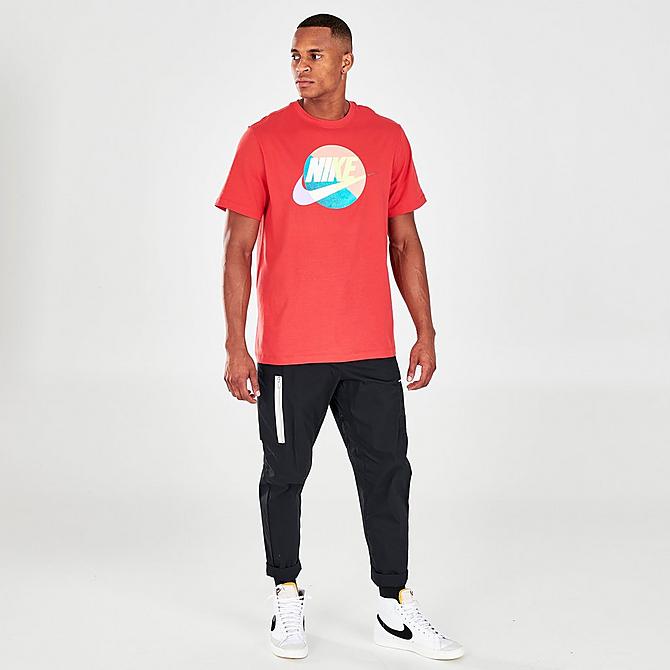 Front Three Quarter view of Men's Nike Sportswear Futura Graphic Logo T-Shirt in Lobster Click to zoom