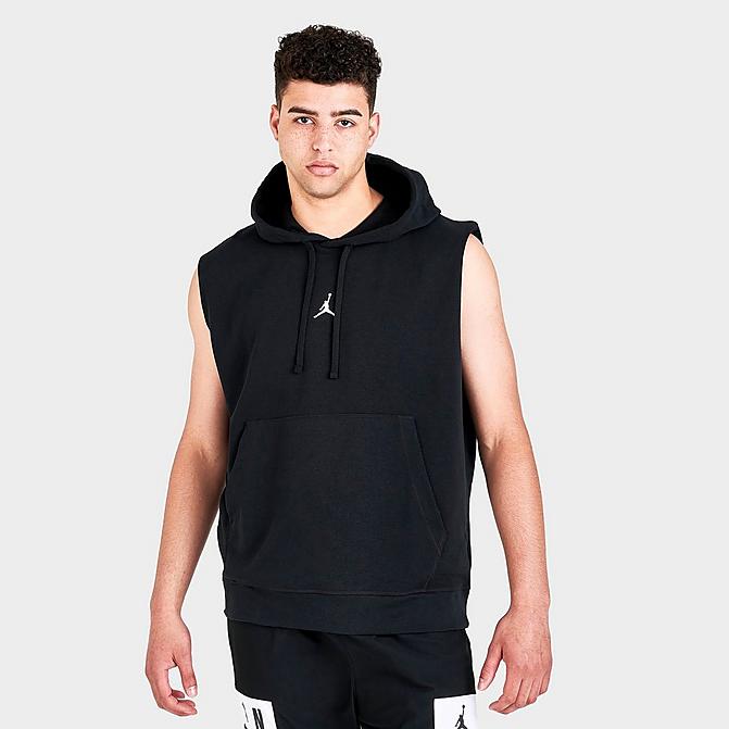 Front view of Men's Jordan Dri-FIT Sport Sleeveless Pullover Hoodie in Black/White Click to zoom