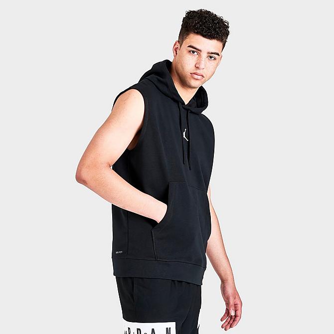 Back Left view of Men's Jordan Dri-FIT Sport Sleeveless Pullover Hoodie in Black/White Click to zoom