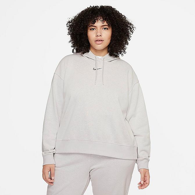 Front view of Women's Nike Sportswear Collection Essentials Sustainable Fleece Hoodie (Plus Size) in Platinum Tint/White Click to zoom