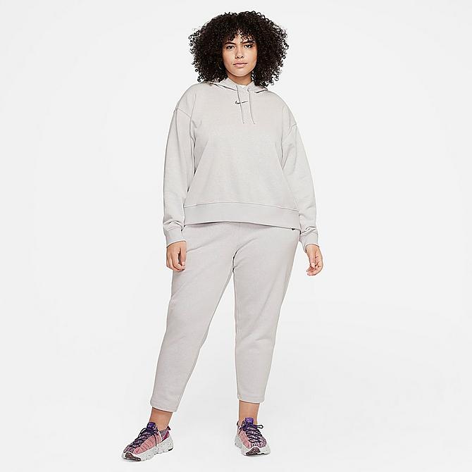 Front Three Quarter view of Women's Nike Sportswear Collection Essentials Sustainable Fleece Hoodie (Plus Size) in Platinum Tint/White Click to zoom
