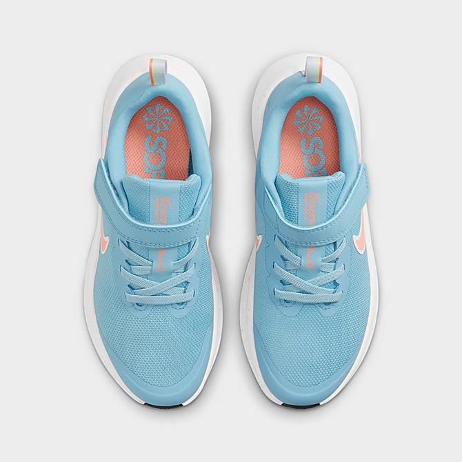 Back view of Little Kids' Nike Star Runner 3 Sidewalk Chalk Stretch Lace Running Shoes in Worn Blue/Crimson Bliss Click to zoom
