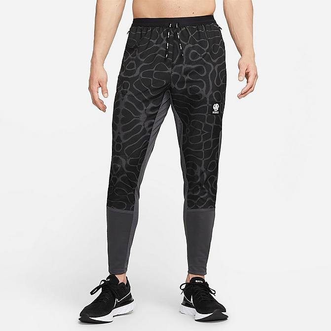 Front view of Men's Nike Dri-FIT Wild Run Phenom Elite Woven Graphic Print Jogger Pants in Black/Anthracite Click to zoom