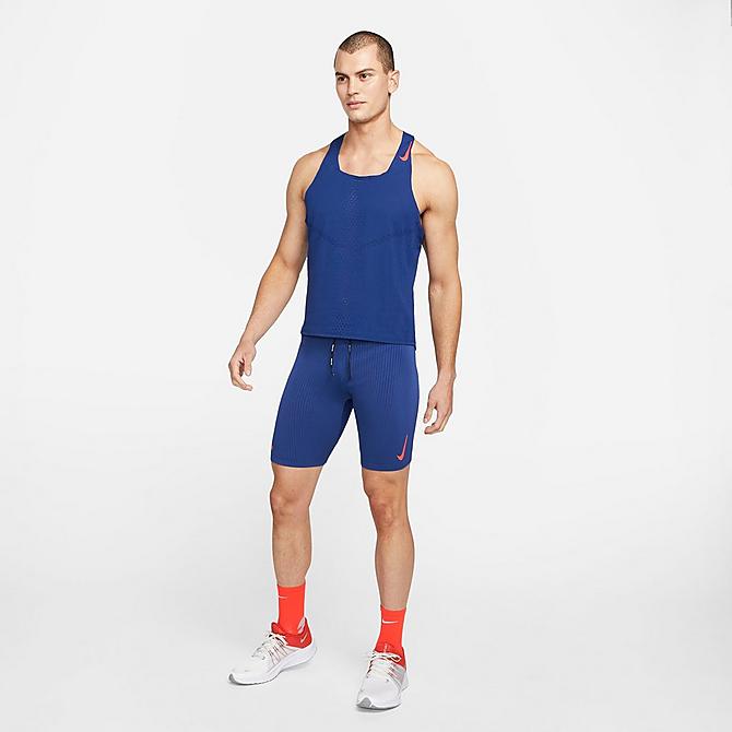 Back Left view of Men's Nike Dri-FIT ADV AeroSwift Half-Length Racing Tights in Deep Royal Blue/Deep Royal Blue/Deep Royal Blue/Bright Crimson Click to zoom