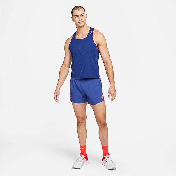 Back Left view of Men's Nike Dri-FIT ADV AeroSwift Racing Singlet in Deep Royal Blue/Bright Crimson Click to zoom