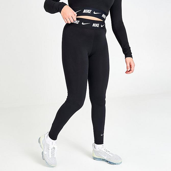 Back Left view of Women's Nike Sportswear Club High-Waisted Leggings in Black/Dark Smoke Grey Click to zoom