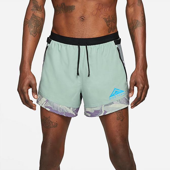 Front view of Men's Nike Dri-FIT Flex Stride Trail Running Shorts in Dusty Sage/Cool Grey/Laser Blue Click to zoom