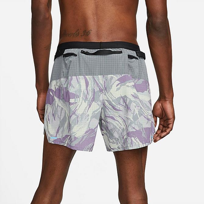 Front Three Quarter view of Men's Nike Dri-FIT Flex Stride Trail Running Shorts in Dusty Sage/Cool Grey/Laser Blue Click to zoom