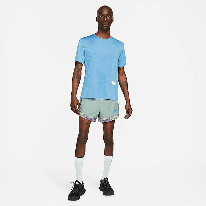 Back Left view of Men's Nike Dri-FIT Flex Stride Trail Running Shorts in Dusty Sage/Cool Grey/Laser Blue Click to zoom