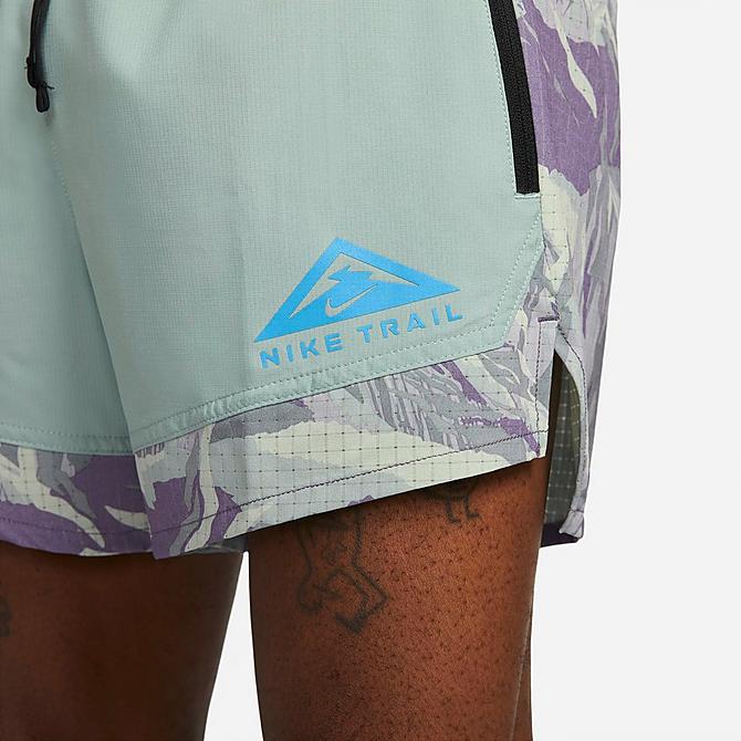 Back Right view of Men's Nike Dri-FIT Flex Stride Trail Running Shorts in Dusty Sage/Cool Grey/Laser Blue Click to zoom