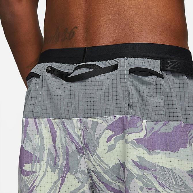 On Model 5 view of Men's Nike Dri-FIT Flex Stride Trail Running Shorts in Dusty Sage/Cool Grey/Laser Blue Click to zoom