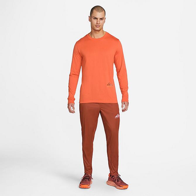 Front Three Quarter view of Men's Nike Dri-FIT Phenom Elite Trail Running Pants in Rugged Orange/Mantra Orange/Habanero Red Click to zoom