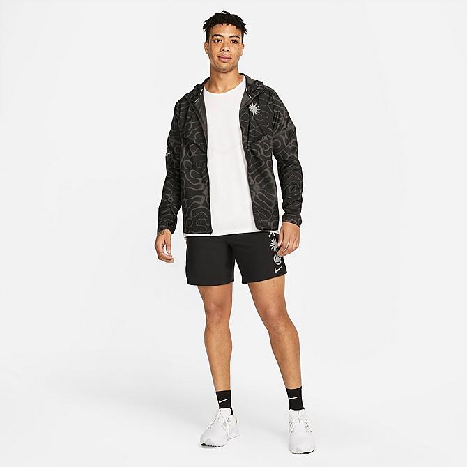 Back Left view of Men's Nike Wild Run Windrunner All-Over Print Jacket in Black/Anthracite/White Click to zoom