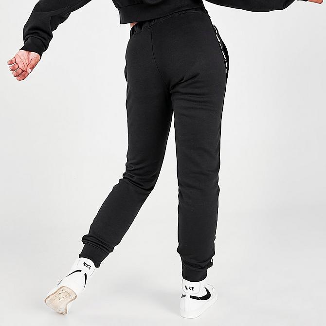 Back Right view of Women's Nike Sportswear Essential Tape Fleece Jogger Pants in Black/White Click to zoom