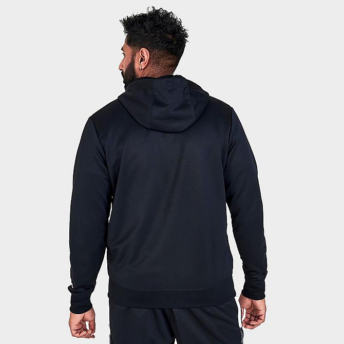 Back Right view of Men's Nike Sportswear Repeat Chevron Full-Zip Hoodie in Black/Black/White Click to zoom