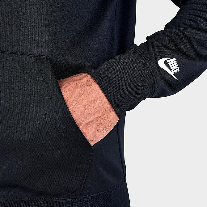 On Model 6 view of Men's Nike Sportswear Repeat Chevron Full-Zip Hoodie in Black/Black/White Click to zoom