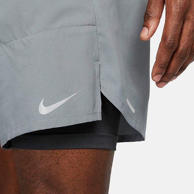 On Model 5 view of Men's Nike Dri-FIT Stride 2-in-1 7" Running Shorts in Smoke Grey/Dark Smoke Grey/Black Click to zoom