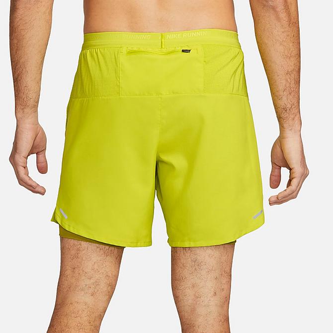 Back Left view of Men's Nike Dri-FIT Stride 2-in-1 7" Running Shorts in Bright Cactus/Moss/Moss Click to zoom