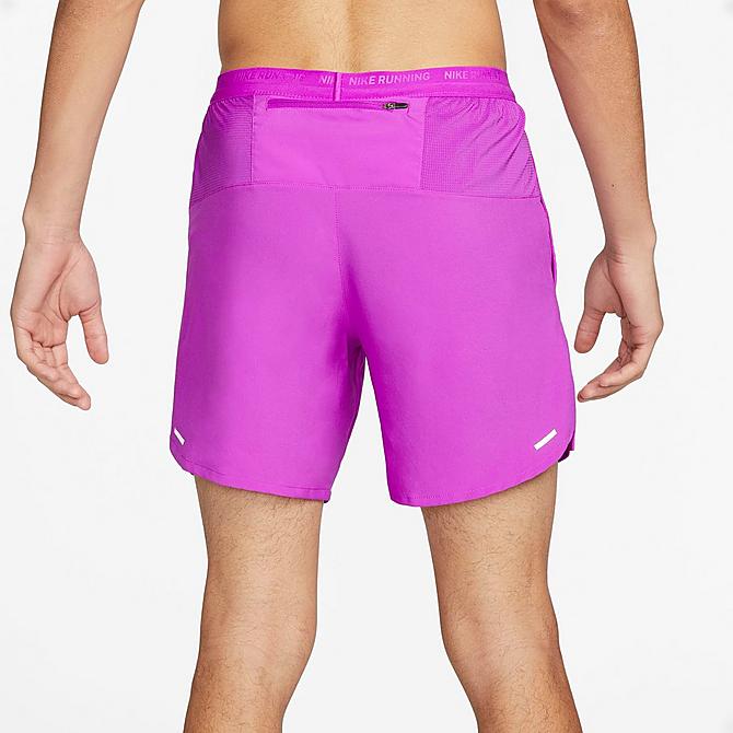 Front Three Quarter view of Men's Nike Dri-FIT Stride 2-in-1 7" Running Shorts in Vivid Purple/Deep Royal Blue/Deep Royal Blue Click to zoom