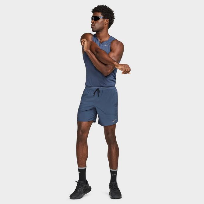[angle] view of Men's Nike Dri-FIT Stride Brief-Lined 7-Inch Running Shorts in Thunder Blue/Black Click to zoom