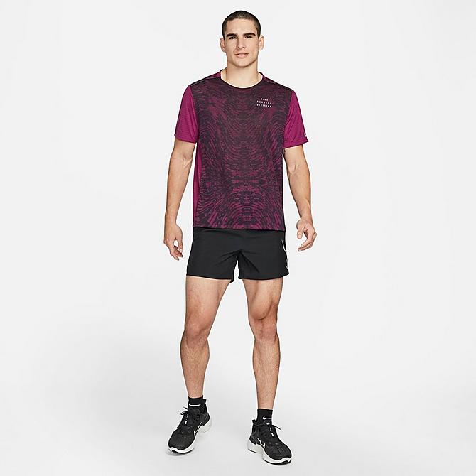 Back Left view of Men's Nike Dri-FIT Run Division Rise 365 Short-Sleeve Running T-Shirt in Sangria/Reflective Silver Click to zoom