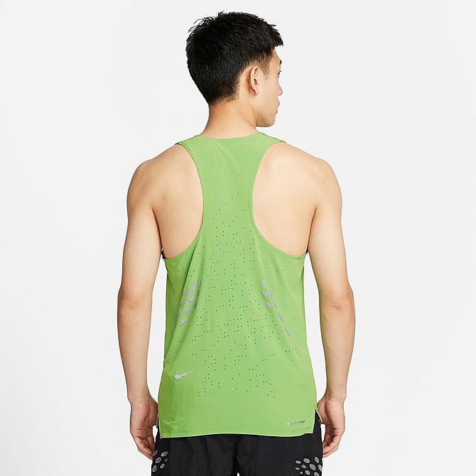 Front Three Quarter view of Men's Nike Dri-FIT ADV Run Division Pinnacle Running Tank Top in Chlorophyll/Reflective Black Click to zoom