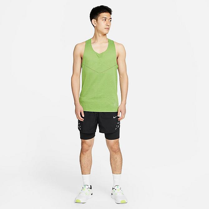 Back Left view of Men's Nike Dri-FIT ADV Run Division Pinnacle Running Tank Top in Chlorophyll/Reflective Black Click to zoom