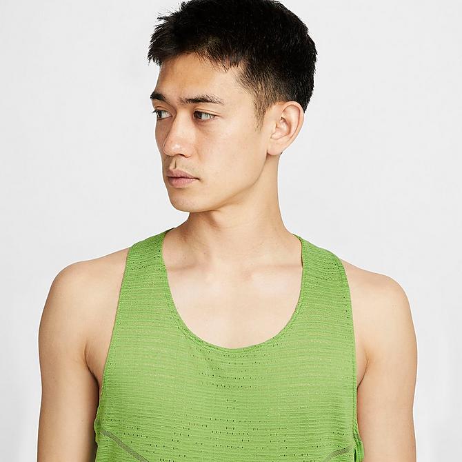 Back Right view of Men's Nike Dri-FIT ADV Run Division Pinnacle Running Tank Top in Chlorophyll/Reflective Black Click to zoom