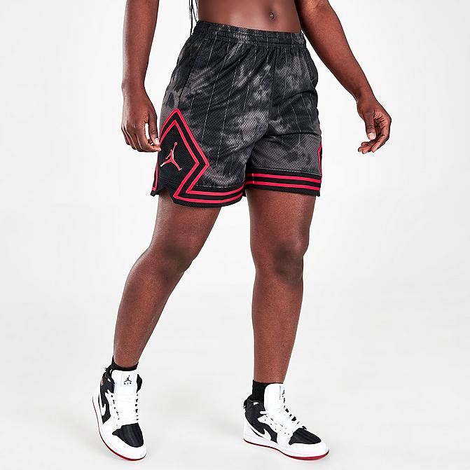 Front view of Women's Jordan (Her)itage Diamond Shorts in Black/Mystic Hibiscus Click to zoom