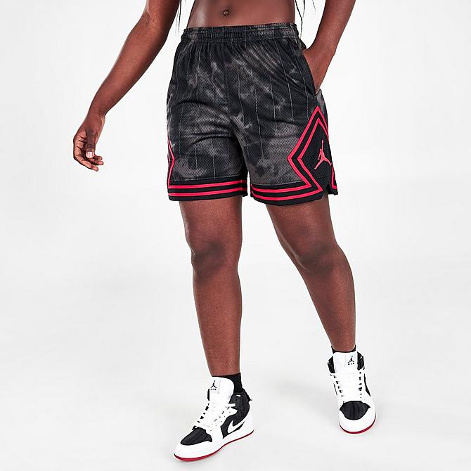 Back Left view of Women's Jordan (Her)itage Diamond Shorts in Black/Mystic Hibiscus Click to zoom